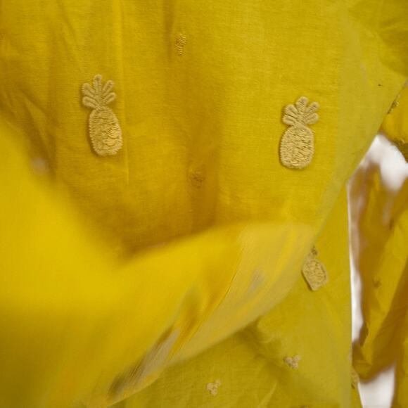 Maeve by Anthropologie Yellow Embroidered Pineapple Button Front Shirt Size 2 - Picture 4 of 7